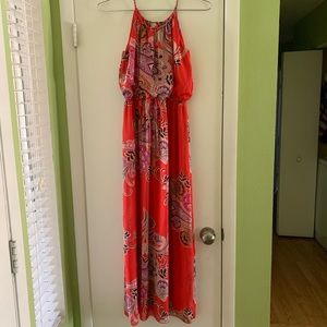 Watermelon Colored Large Paisley Maxi Dress